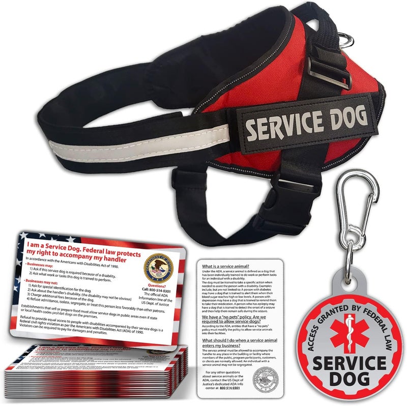 Pelto Service Dog Vest + ID Tag + 50 ADA Information Cards - Service Dog Harness w Patch in Sizes X Small to XX Large, Metal Dog Tag has Durable Clip, Service Animal Information Cards. ESA Accessory Set - Image 1